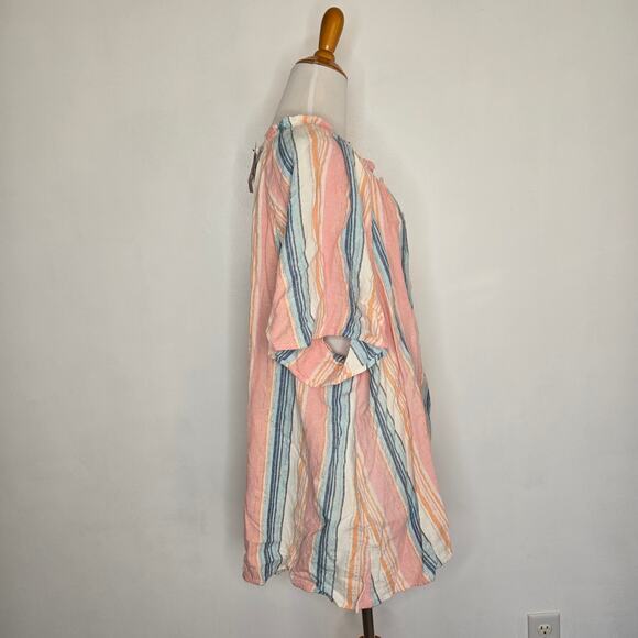 NEW Lane Bryant Linen Blend Blouse Striped Tie Front Summer Women Plus 28 - Picture 2 of 16